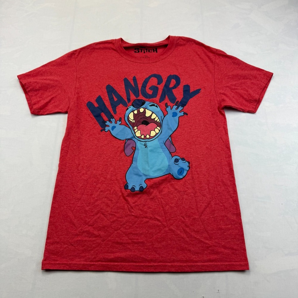Disney Lilo & Stitch Hangry Graphic T-Shirt Unisex Small Red Short Sleeve Tee